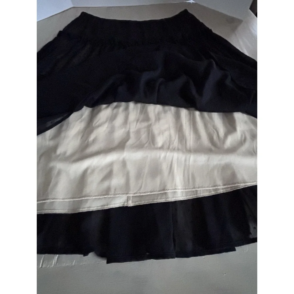 Simonton Says Black Sheer Polka Dot Tiered Skirt Women's Flowy Boho A-Line Large